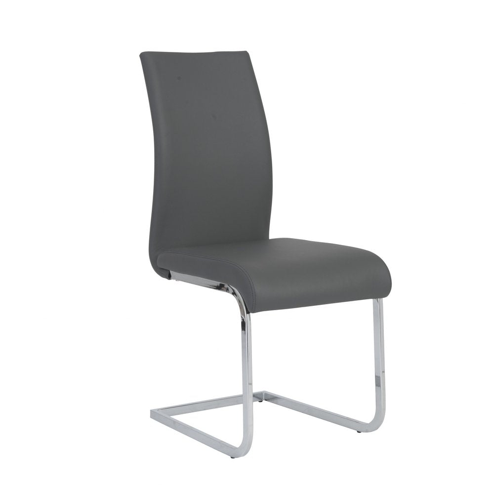 Set of Four Gray and Silver Upholstered Leather Dining Side Chairs