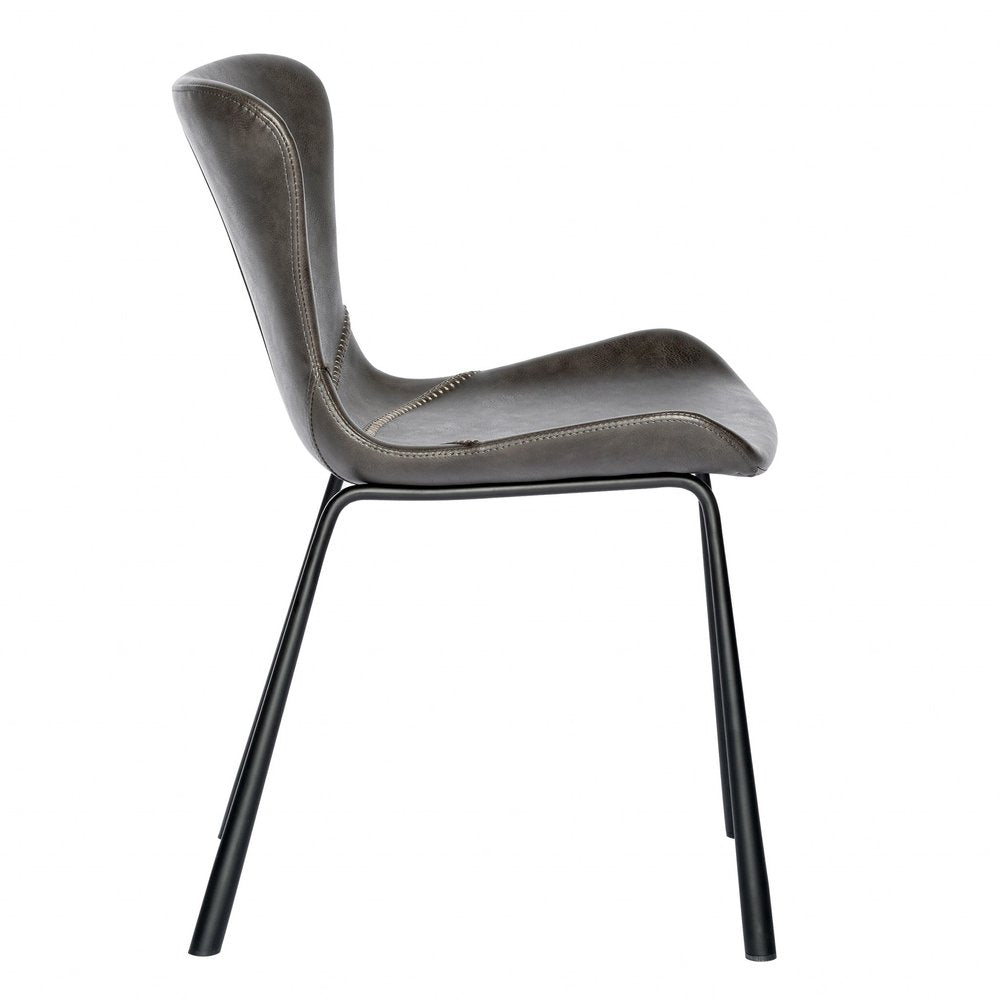 Set of Two Gray and Silver Upholstered Leather Dining Side Chairs