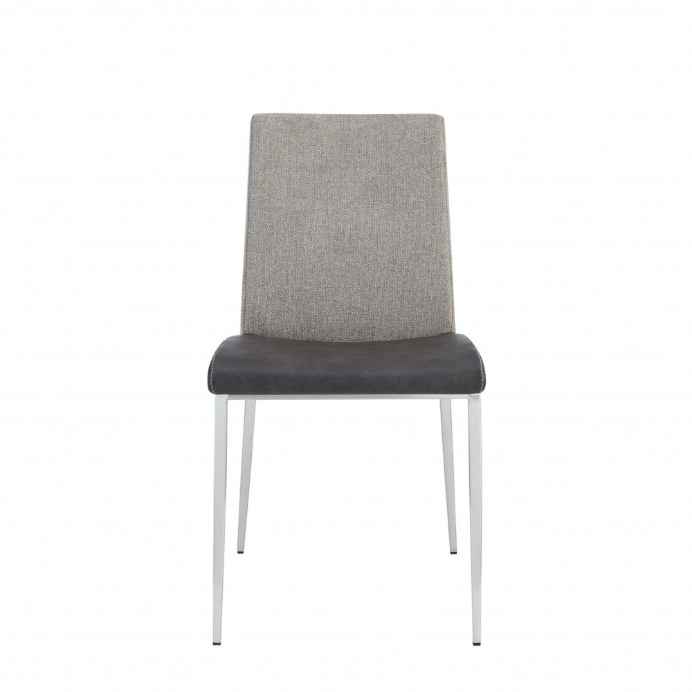 Set of Two Light Gray and Silver Upholstered Fabric Dining Side Chairs
