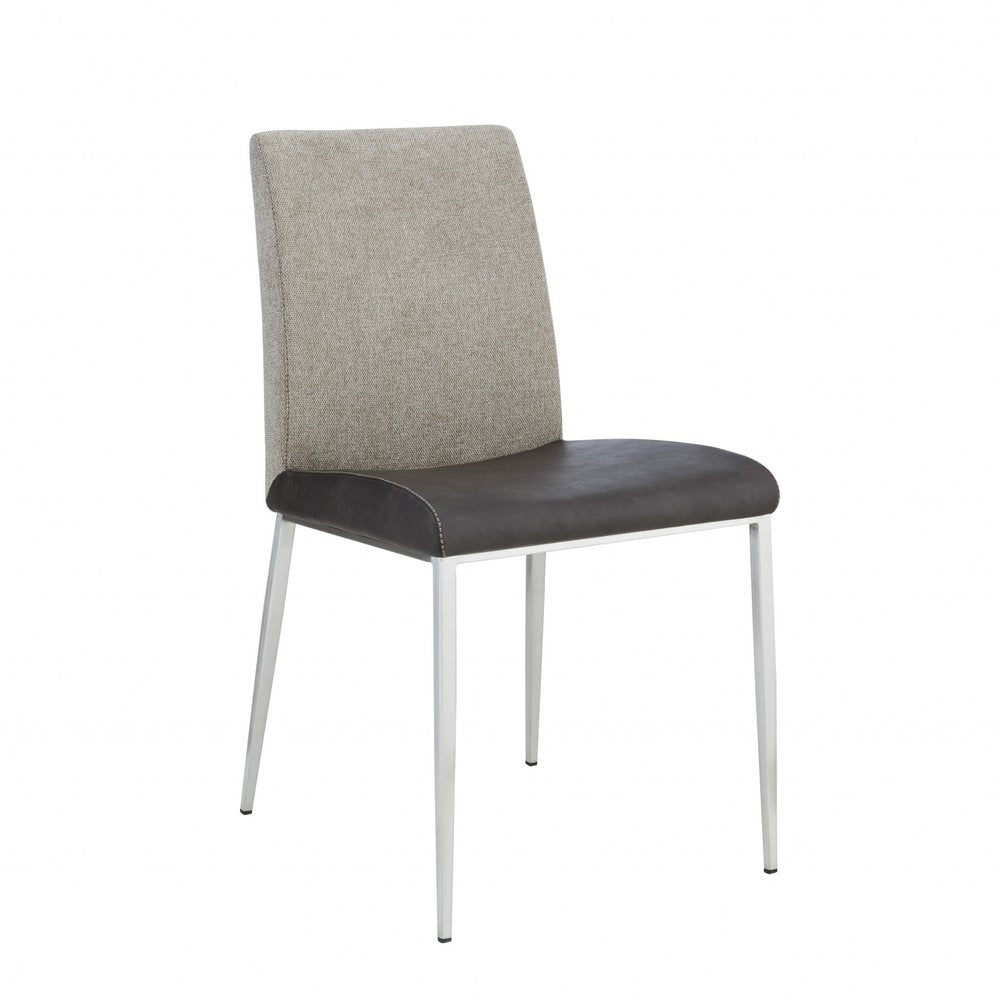 Set of Two Light Gray and Silver Upholstered Fabric Dining Side Chairs
