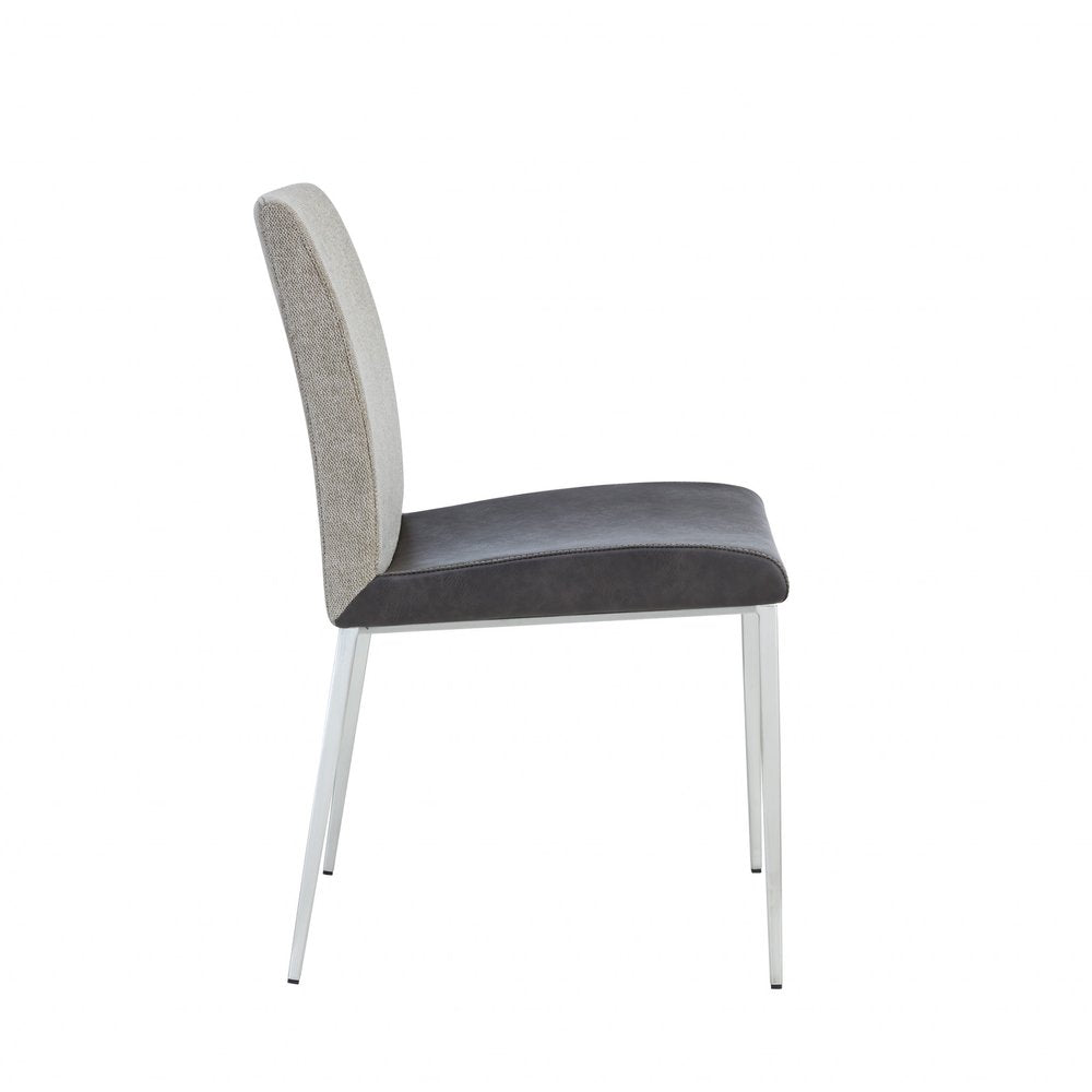 Set of Two Light Gray and Silver Upholstered Fabric Dining Side Chairs