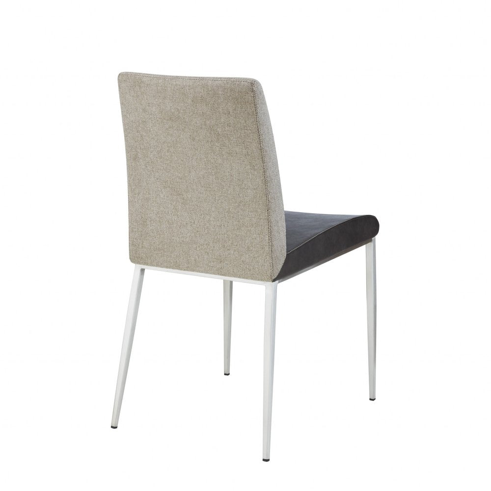 Set of Two Light Gray and Silver Upholstered Fabric Dining Side Chairs