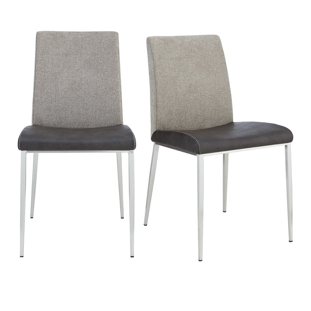 Set of Two Light Gray and Silver Upholstered Fabric Dining Side Chairs