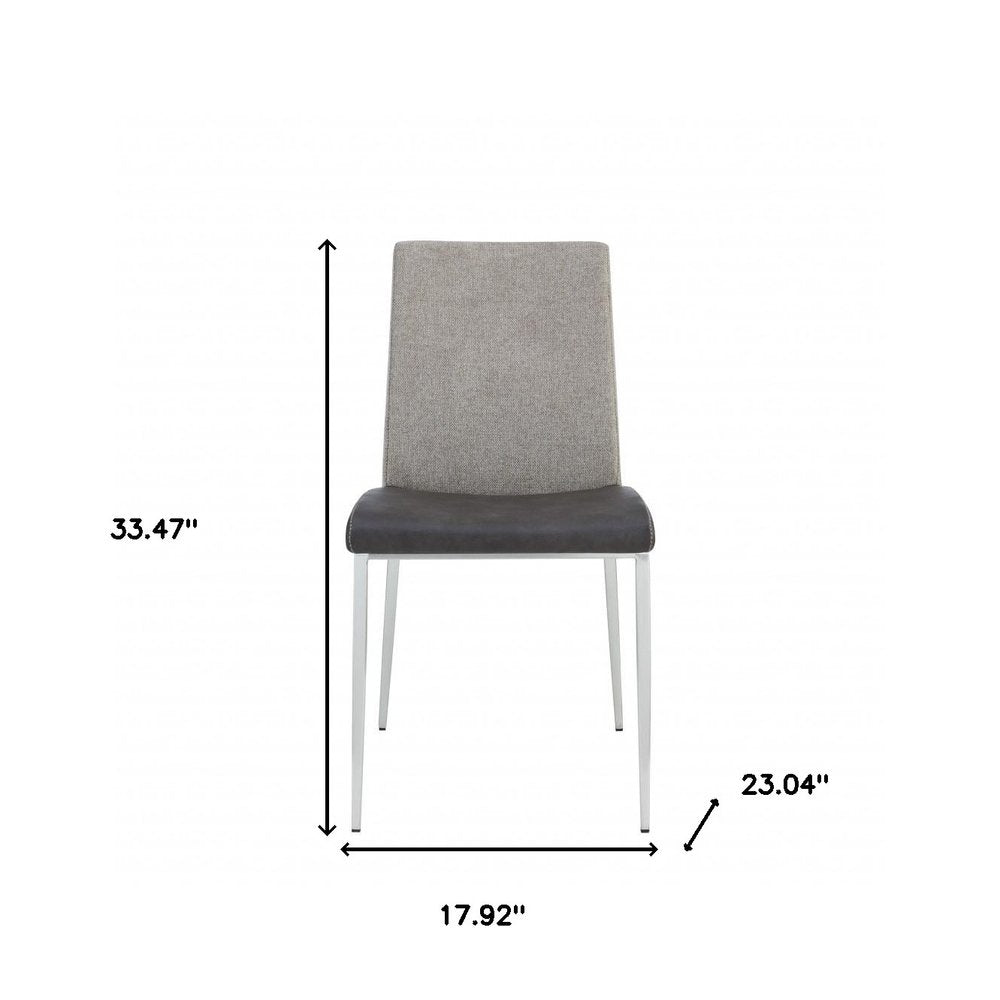 Set of Two Light Gray and Silver Upholstered Fabric Dining Side Chairs