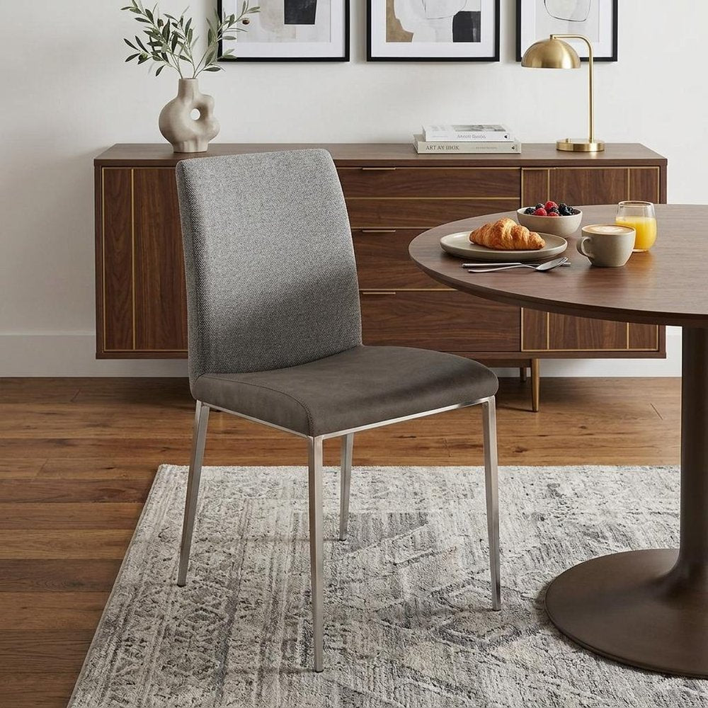 Set of Two Light Brown and Gray Stainless Steel Chairs