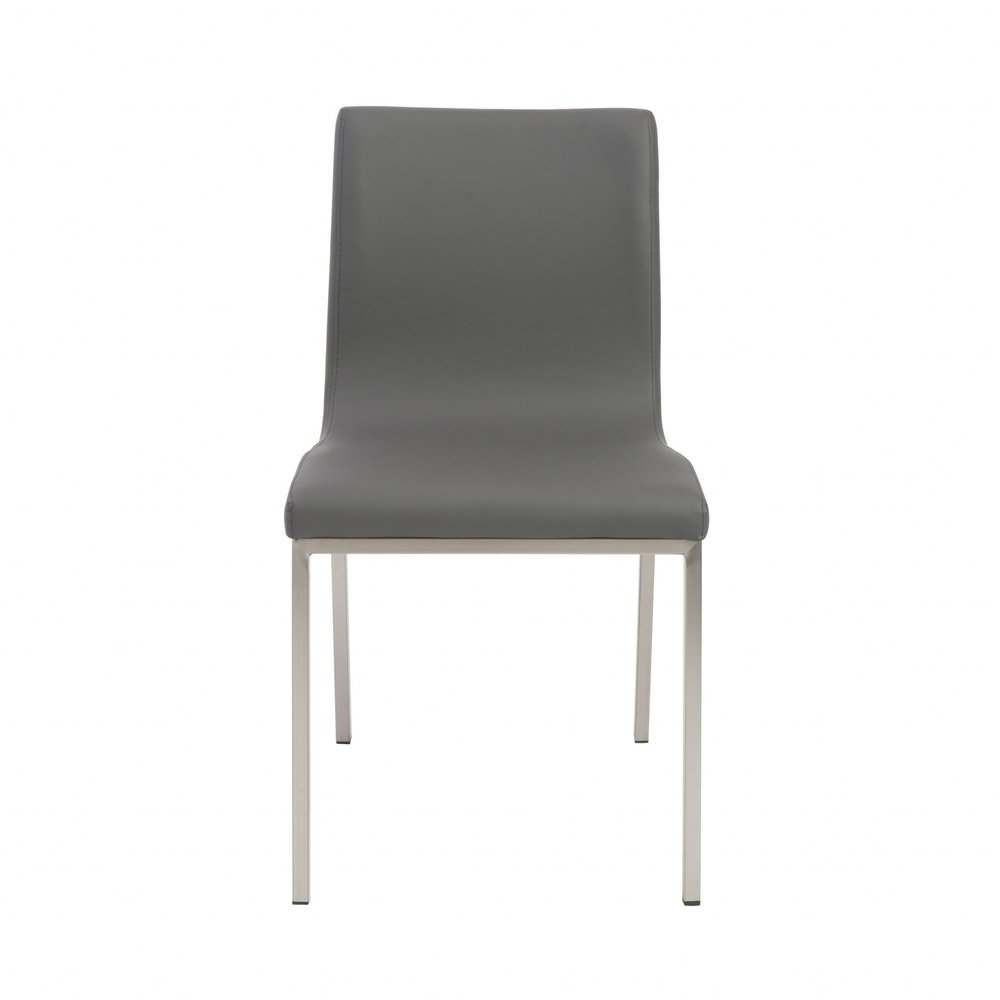 Set of Two Gray and Silver Upholstered Leather Dining Side Chairs