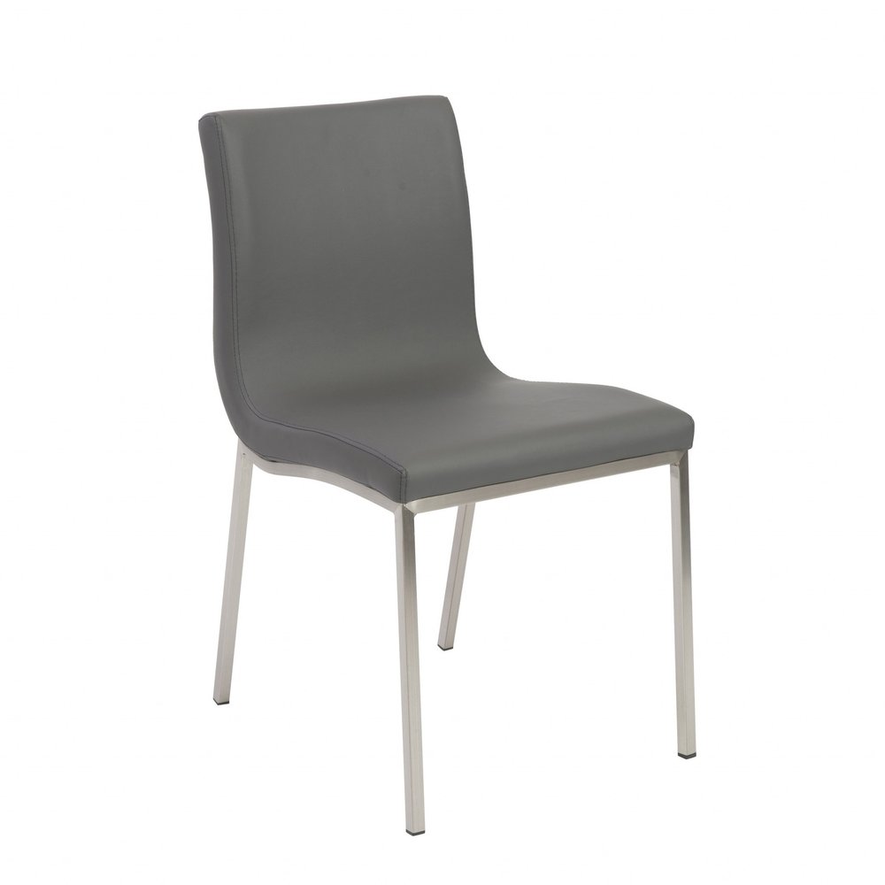 Set of Two Gray and Silver Upholstered Leather Dining Side Chairs