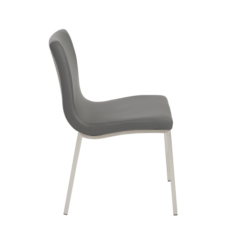 Set of Two Gray and Silver Upholstered Leather Dining Side Chairs