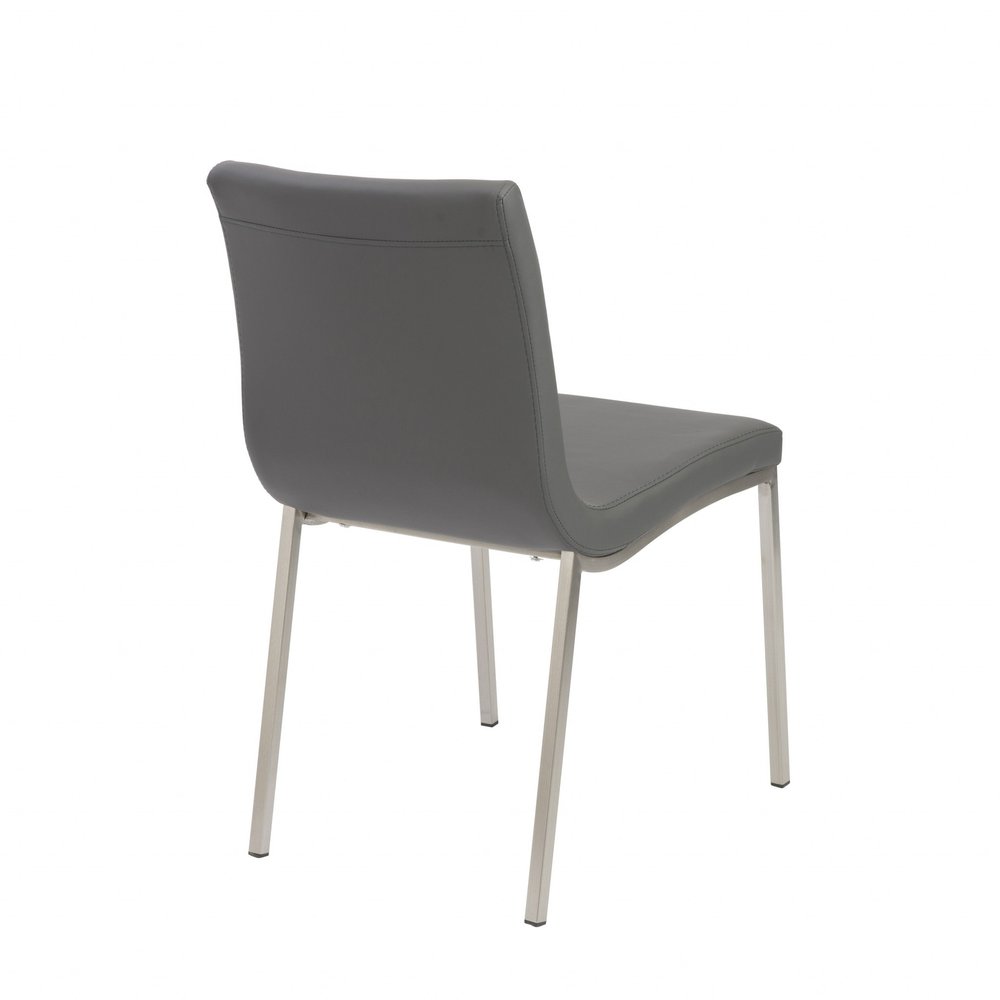 Set of Two Gray and Silver Upholstered Leather Dining Side Chairs