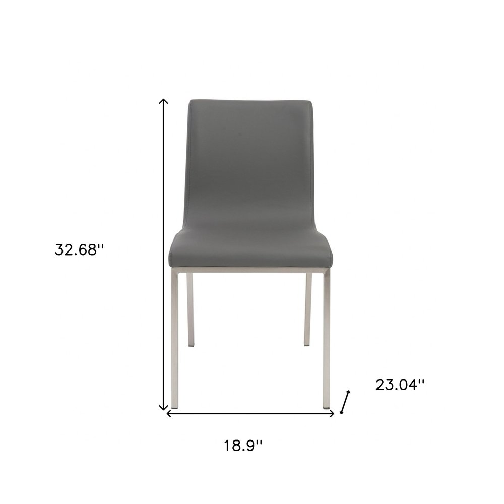Set of Two Gray and Silver Upholstered Leather Dining Side Chairs