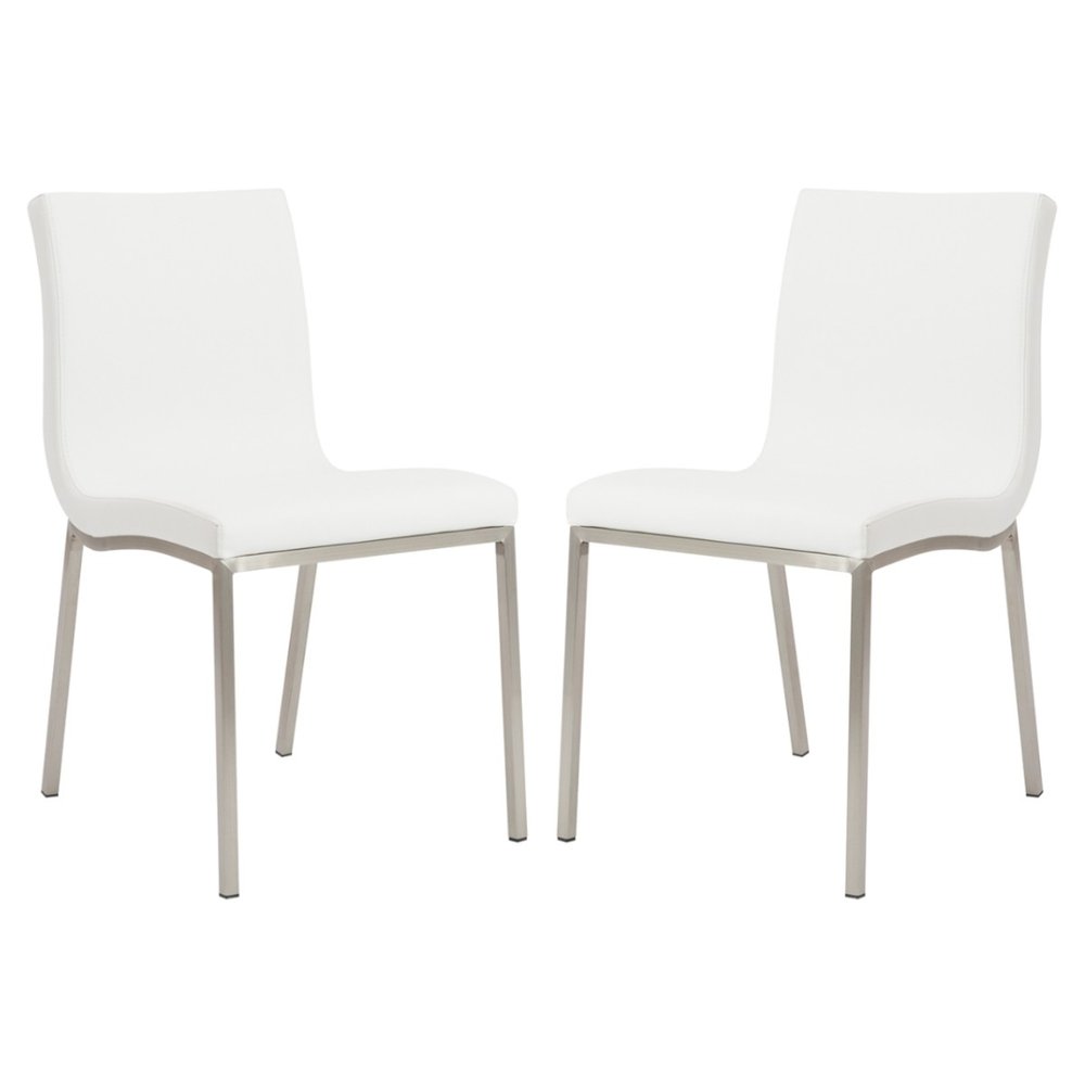 Set of Two Minimalist White Faux Leather Chairs