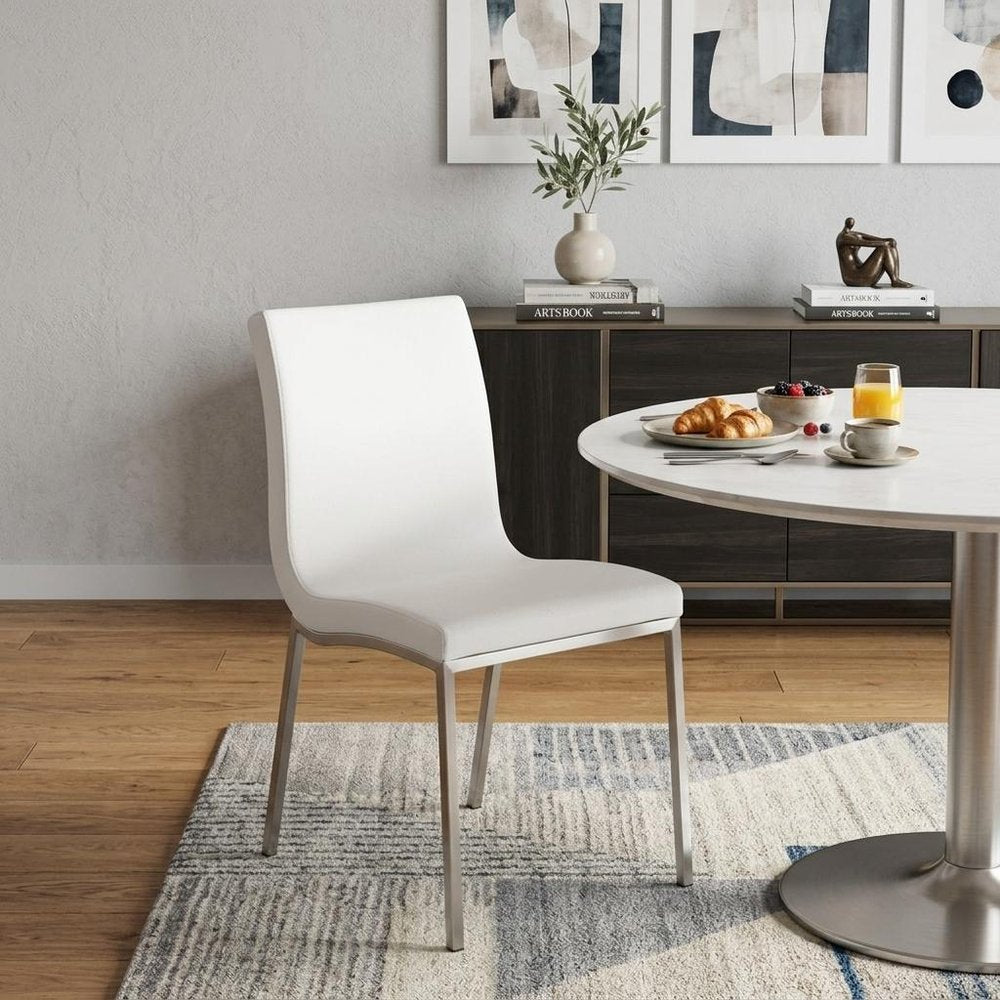 Set of Two Minimalist White Faux Leather Chairs
