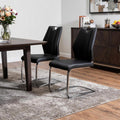 Set of Two Black and Silver Upholstered Leather Dining Side Chairs