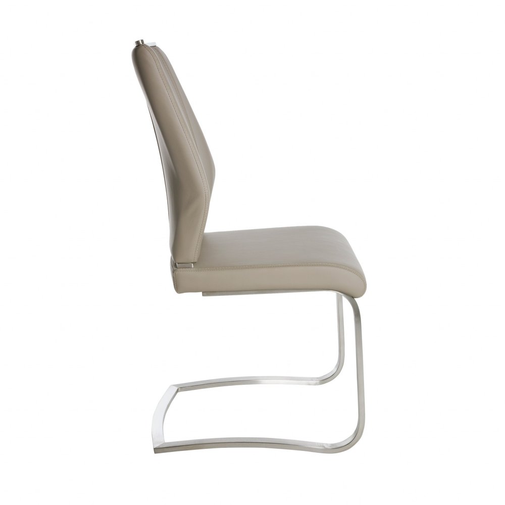 Set of Two Taupe and Silver Upholstered Leather Dining Side Chairs