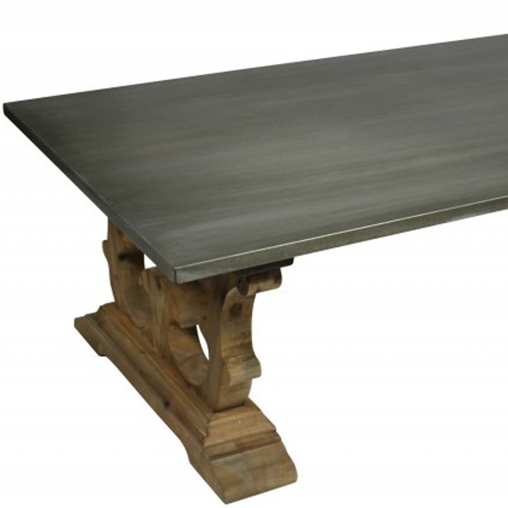 Gray and Brown Zinc and Solid Wood Pedestal Coffee Table - 63-inch