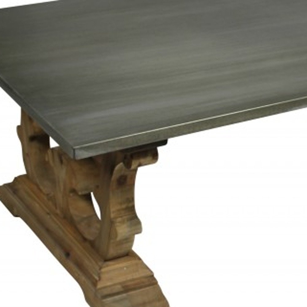 Gray and Brown Zinc and Solid Wood Pedestal Coffee Table - 63-inch