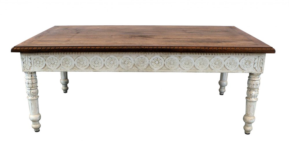 Brown and Ivory Solid Wood Coffee Table - 48-inch