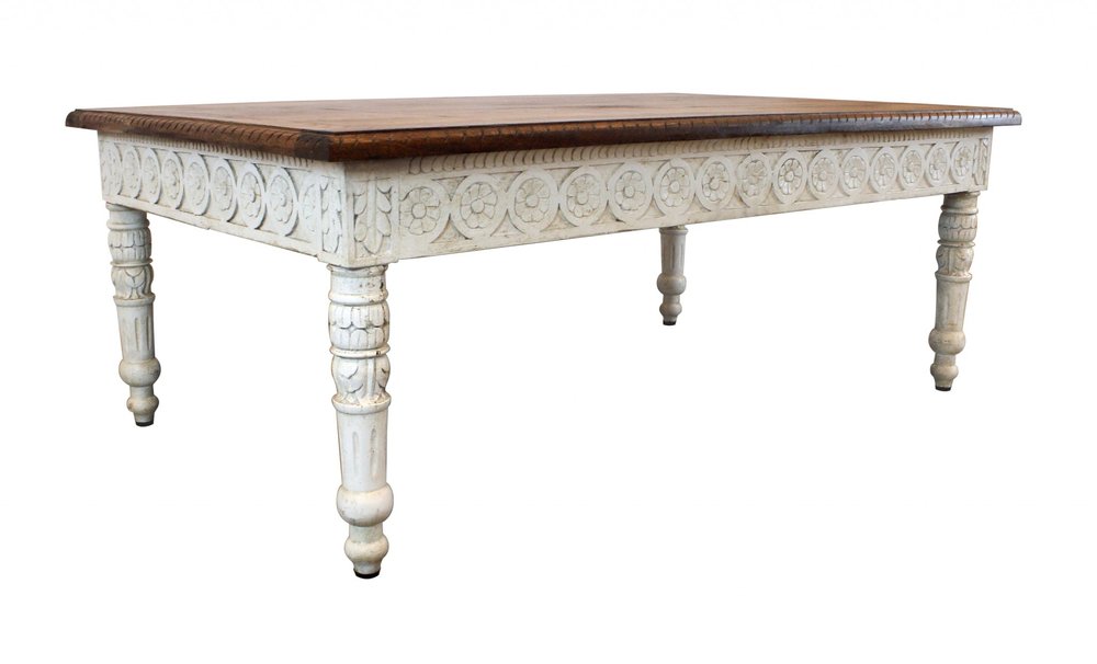 Brown and Ivory Solid Wood Coffee Table - 48-inch