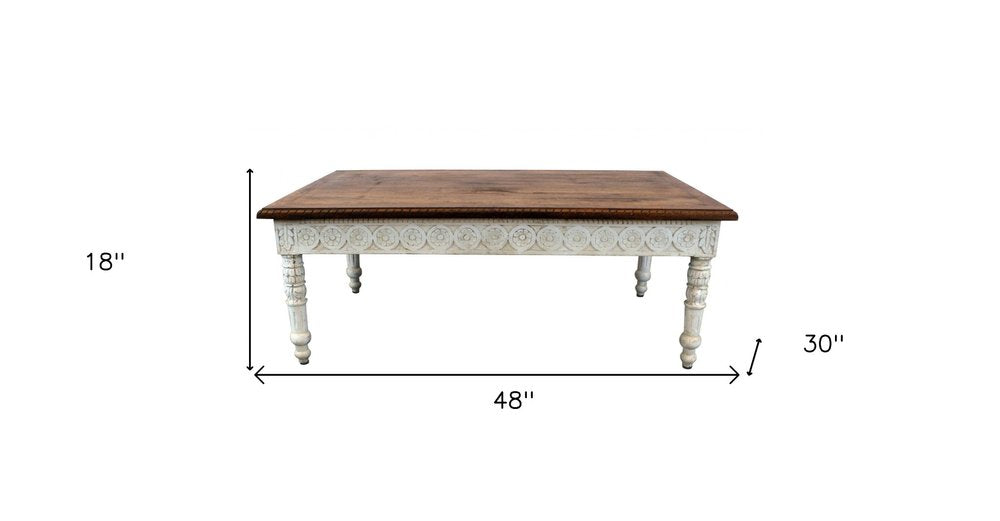 Brown and Ivory Solid Wood Coffee Table - 48-inch