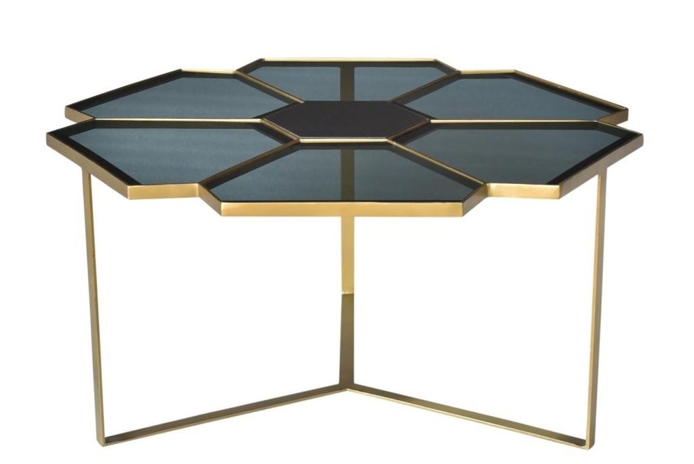 Black and Gold Glass and Iron Free Form Frame Coffee Table - 34-inch