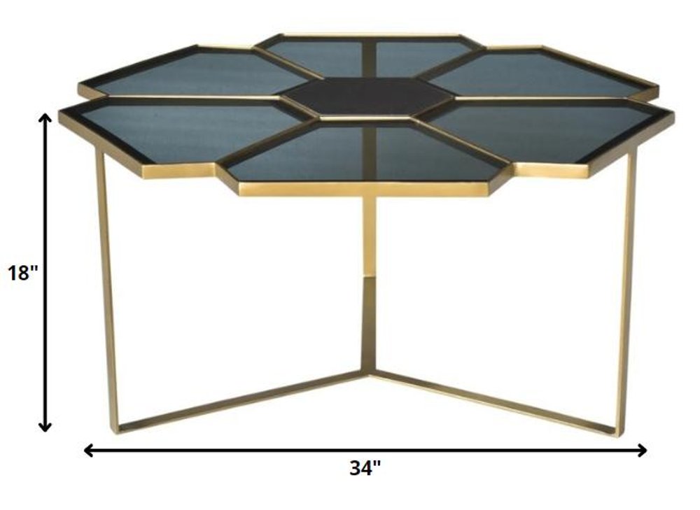 Black and Gold Glass and Iron Free Form Frame Coffee Table - 34-inch
