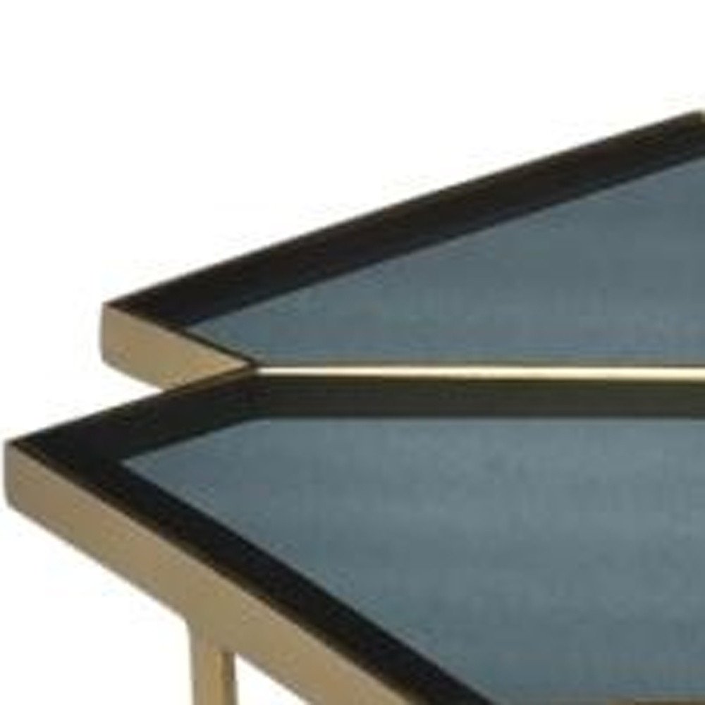 Black and Gold Glass and Iron Free Form Frame Coffee Table - 34-inch
