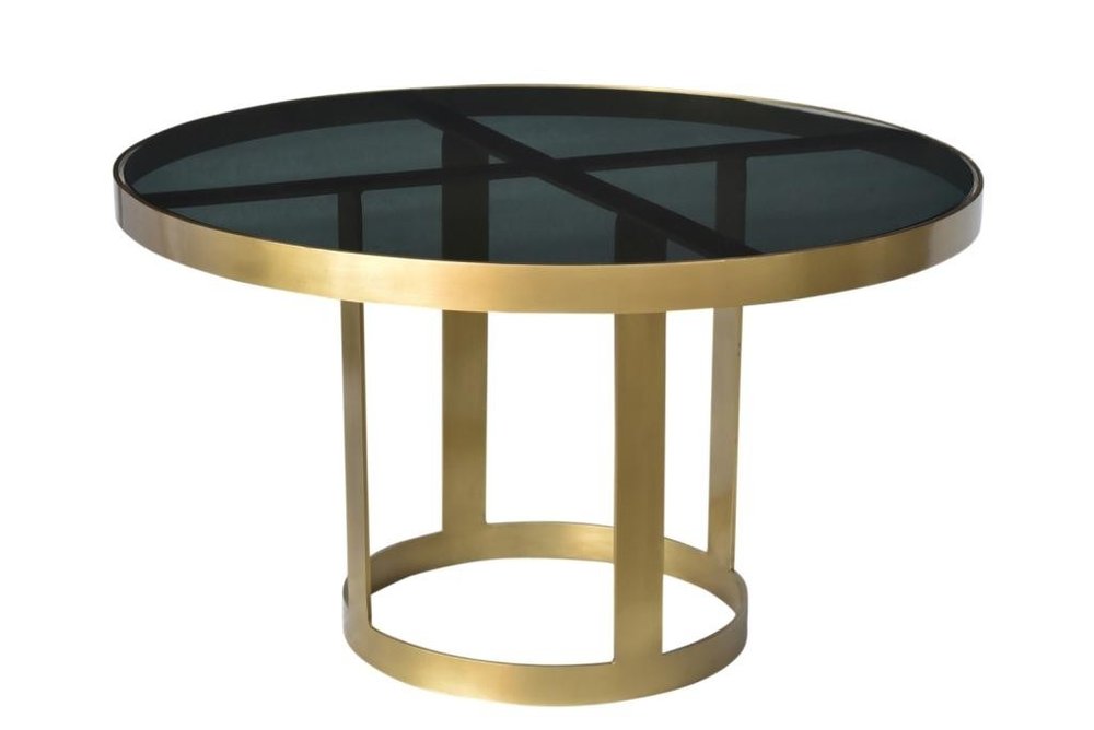 Black and Gold Glass and Iron Round Frame Coffee Table - 32-inch