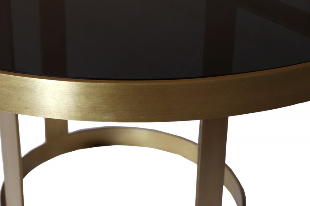 Black and Gold Glass and Iron Round Frame Coffee Table - 32-inch