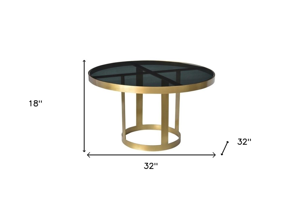 Black and Gold Glass and Iron Round Frame Coffee Table - 32-inch