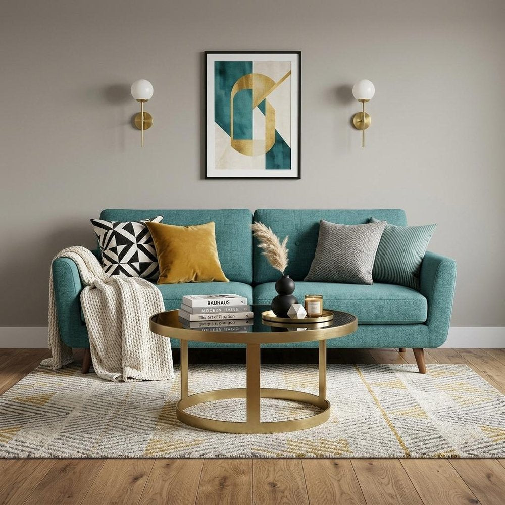 Black and Gold Glass and Iron Round Frame Coffee Table - 32-inch
