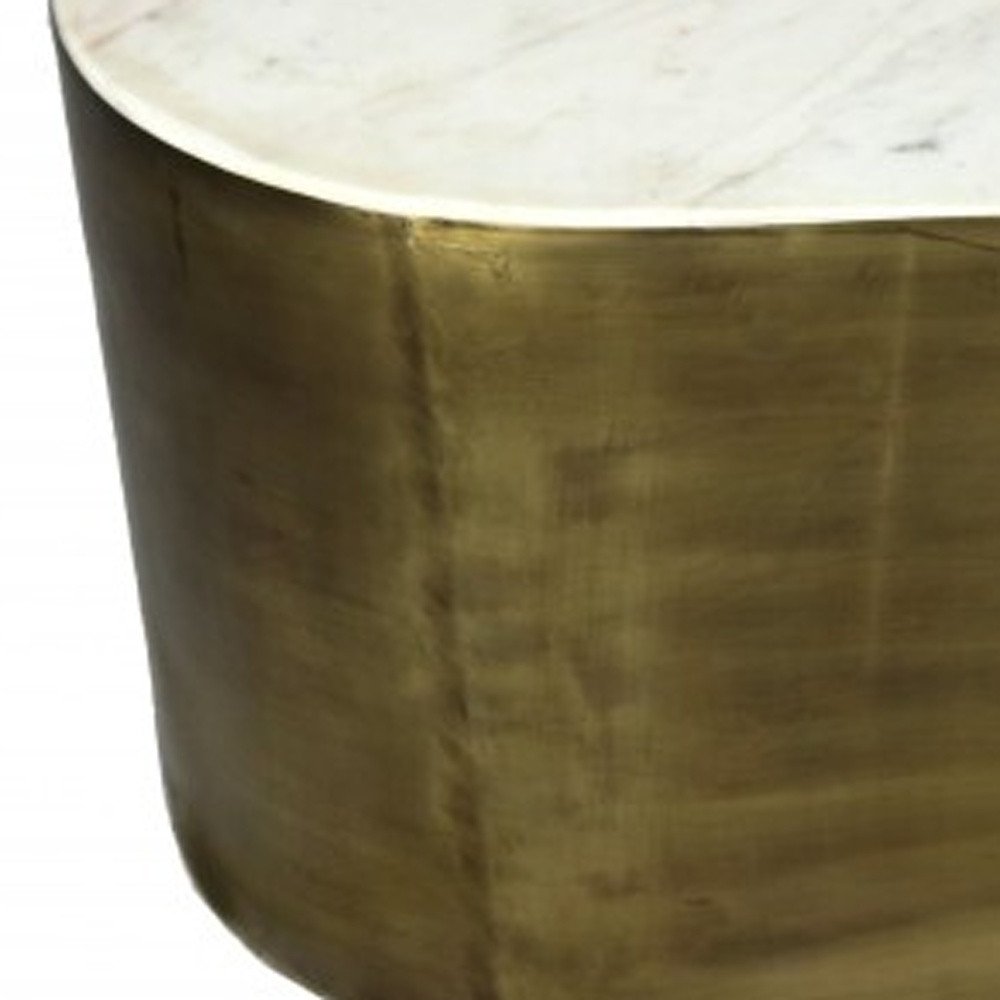 White and Brass Genuine Marble and Iron Free Form Solid Coffee Table