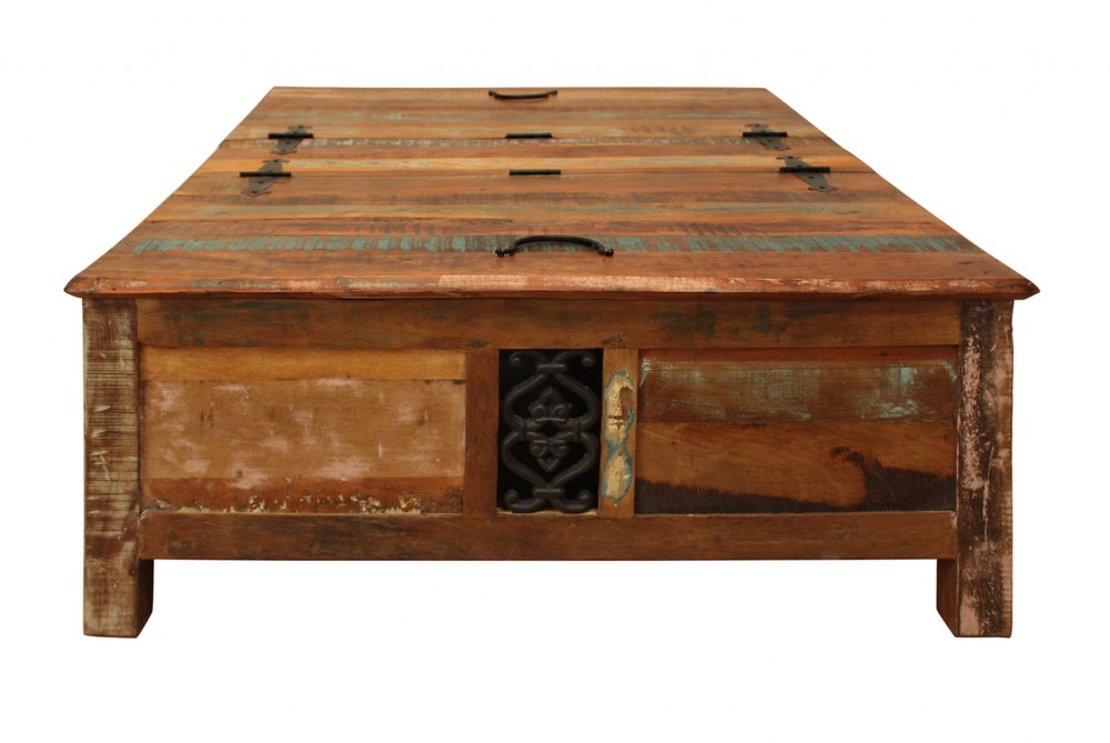 Green and Brown Solid Wood Distressed Lift Top Solid Coffee Table