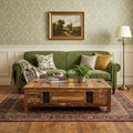 Green and Brown Solid Wood Distressed Lift Top Solid Coffee Table