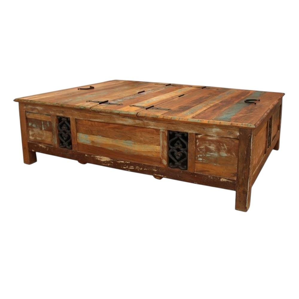Green and Brown Solid Wood Distressed Lift Top Solid Coffee Table