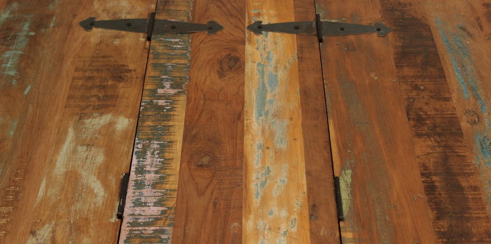 Green and Brown Solid Wood Distressed Lift Top Solid Coffee Table