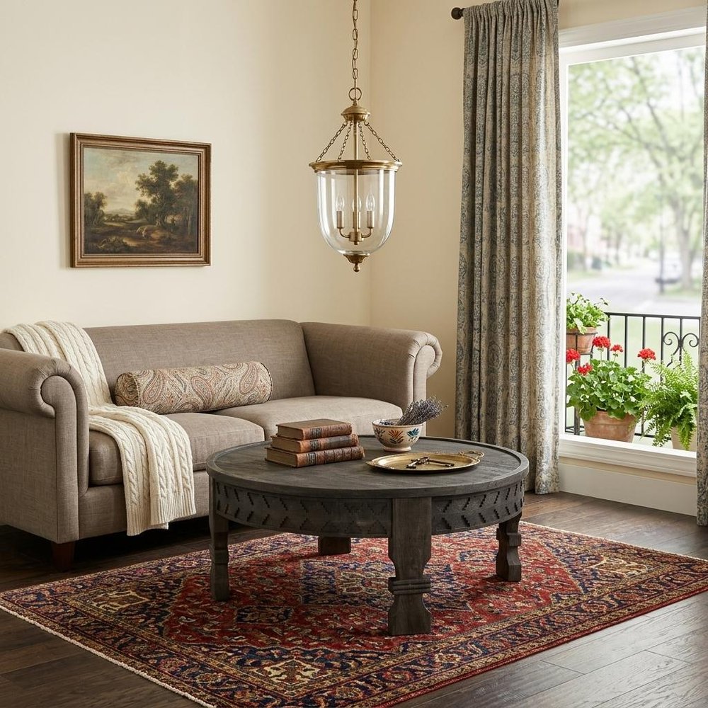Gray Solid Wood Round Coffee Table - 42-inch