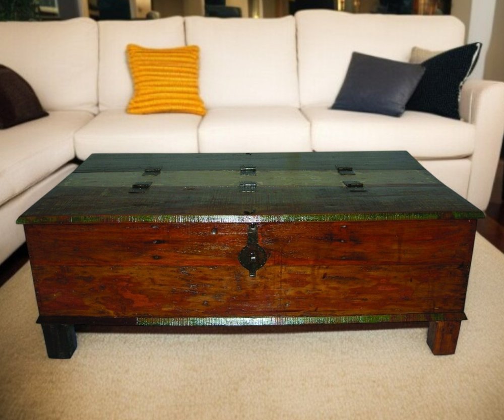 Brown Solid Wood Distressed Lift Top Coffee Table - 50-inch