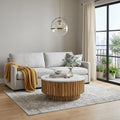 Ivory and Natural Genuine Marble and Solid Wood Round Solid Coffee Table