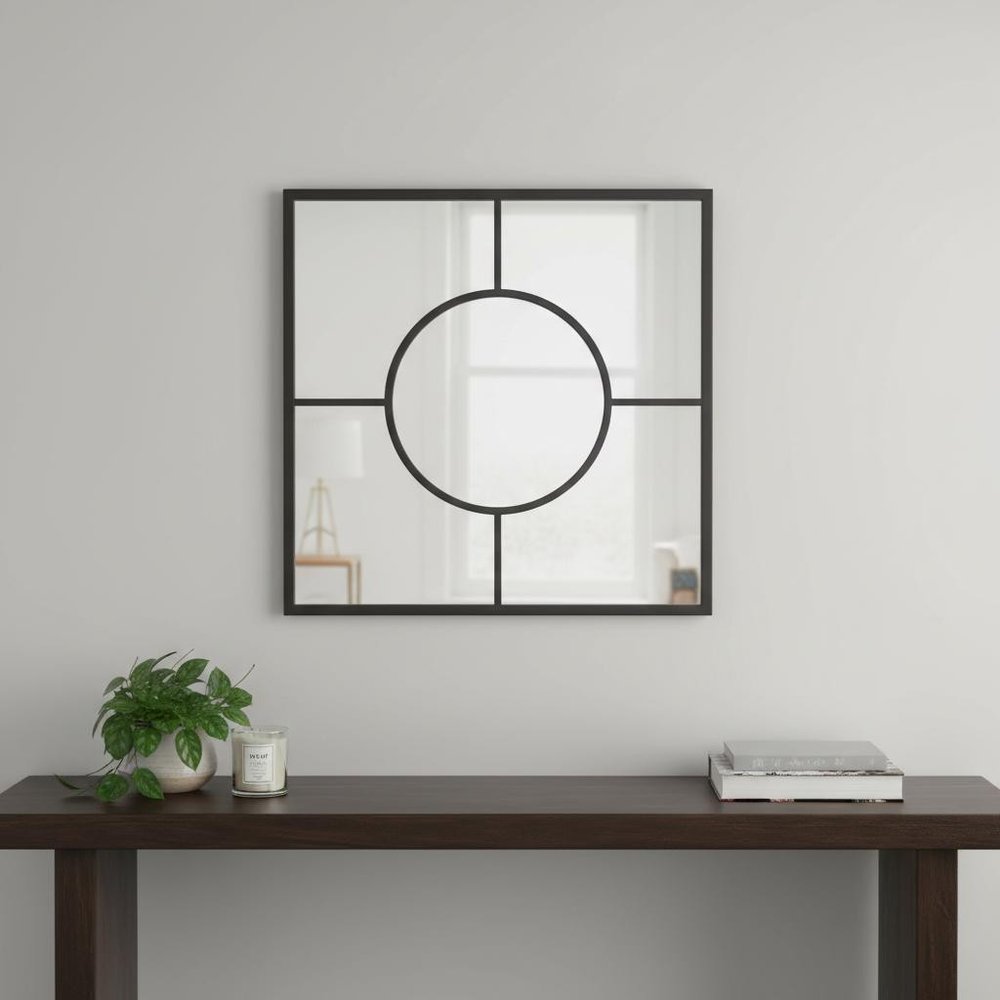 Graphite Metal Square Framed Accent Mirror - 24-inch