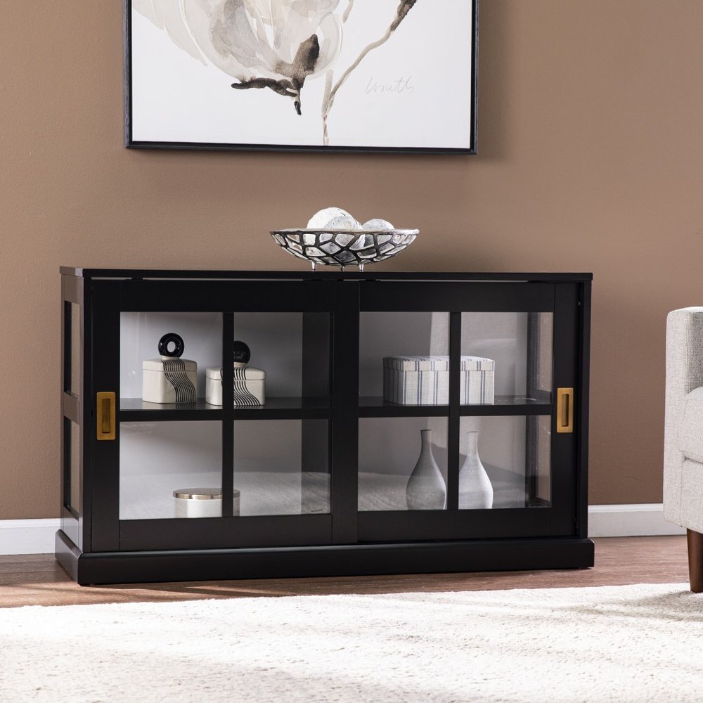 Black Sideboard with Two Glass Sliding Doors - 48-inch