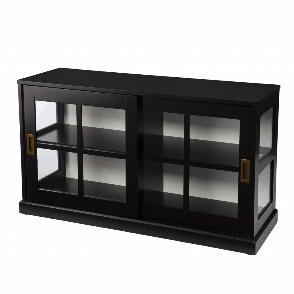 Black Sideboard with Two Glass Sliding Doors - 48-inch