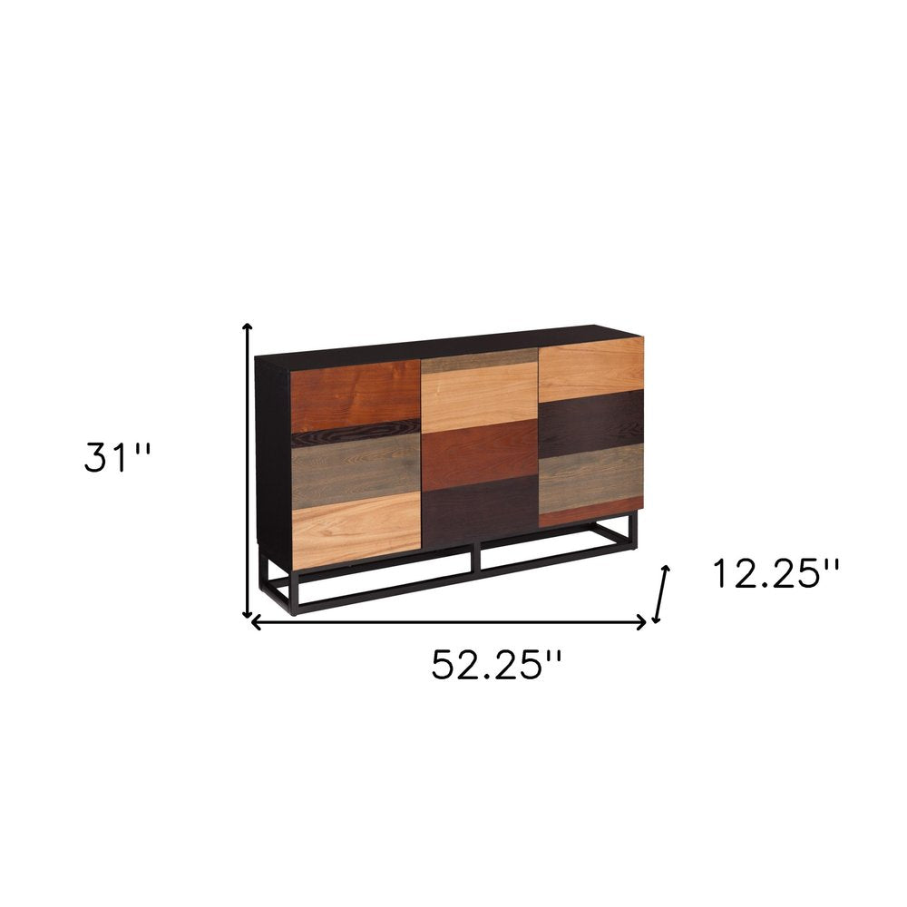 Brown Gray and Black Patch Three Door Sideboard Cabinet - 52-inch