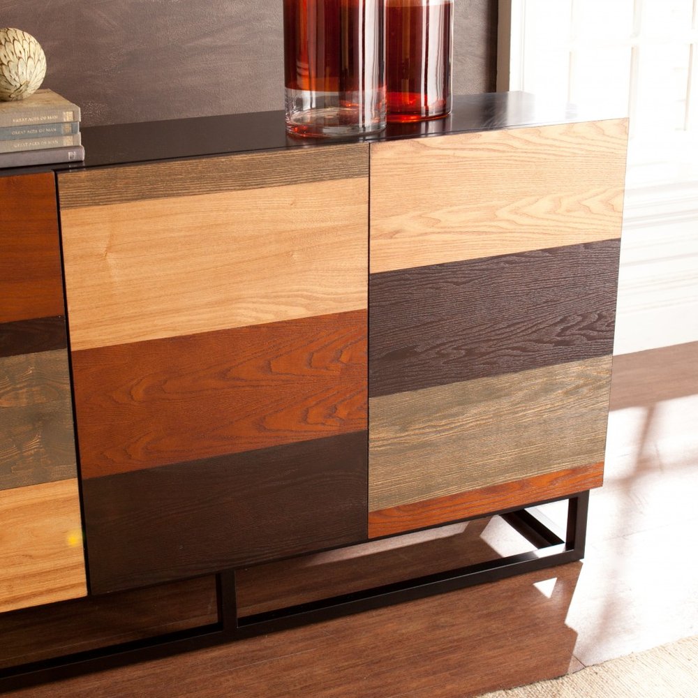 Brown Gray and Black Patch Three Door Sideboard Cabinet - 52-inch