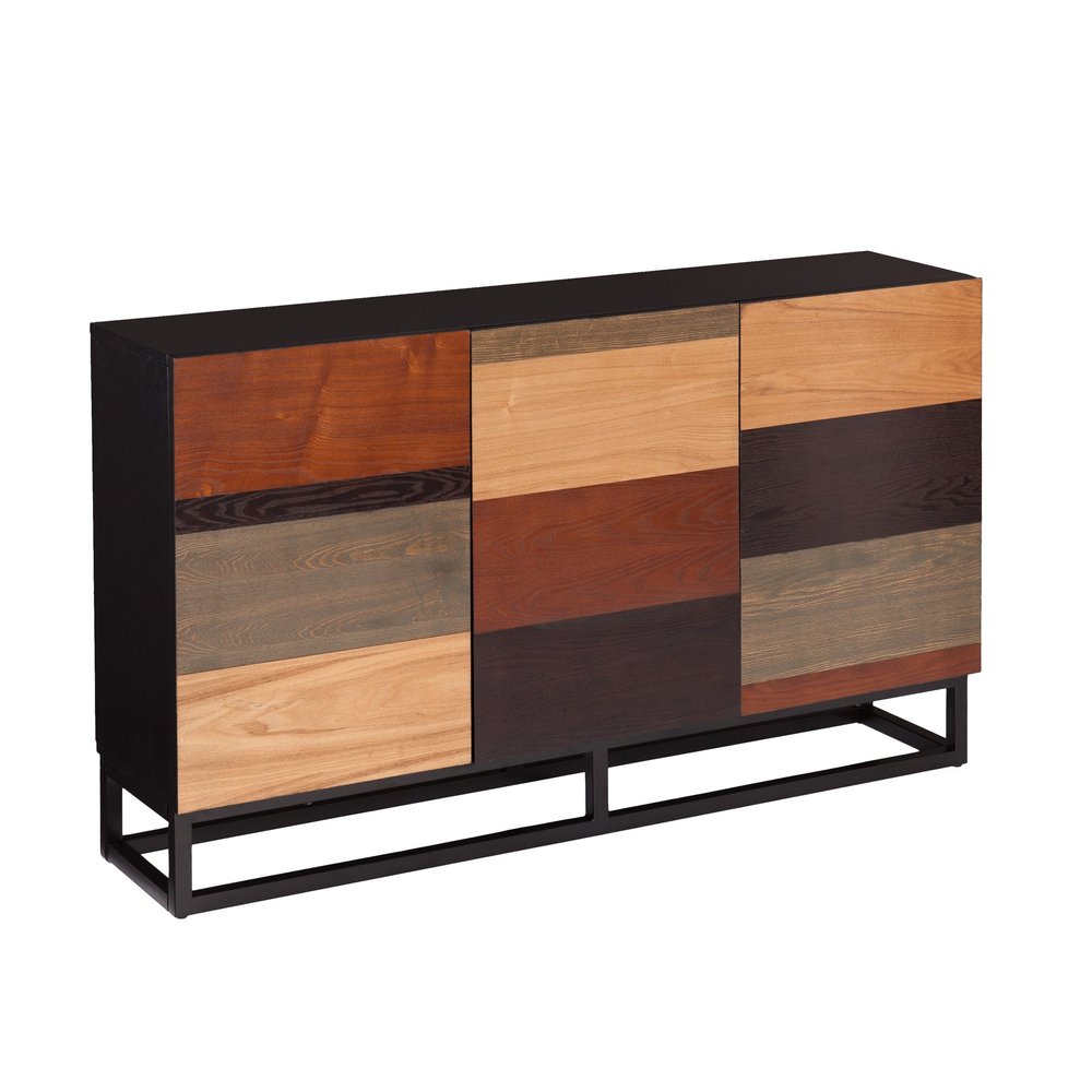 Brown Gray and Black Patch Three Door Sideboard Cabinet - 52-inch