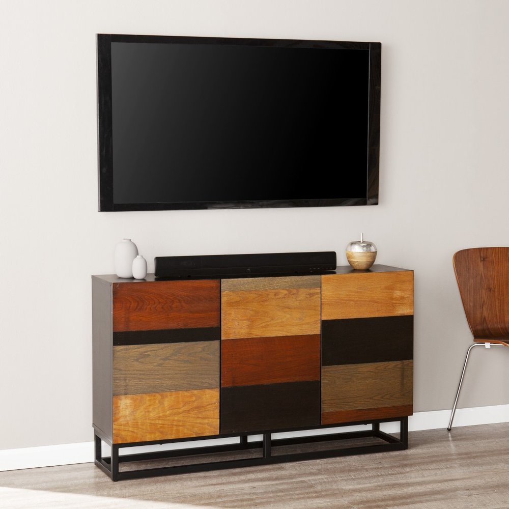 Brown Gray and Black Patch Three Door Sideboard Cabinet - 52-inch