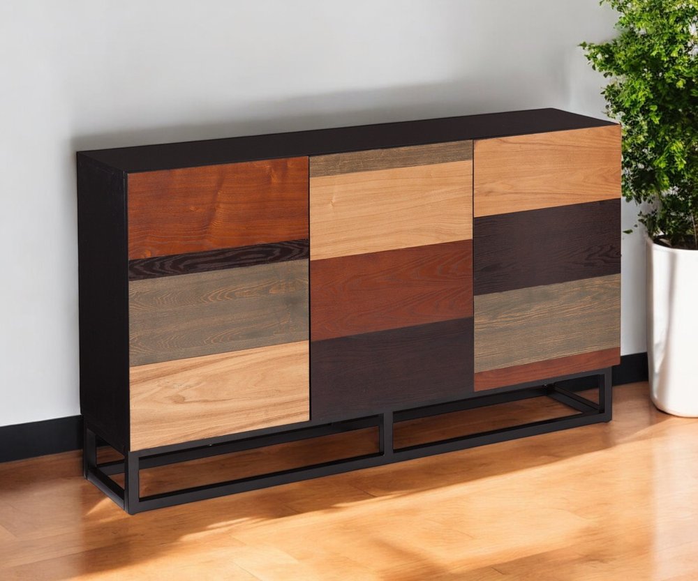 Brown Gray and Black Patch Three Door Sideboard Cabinet - 52-inch