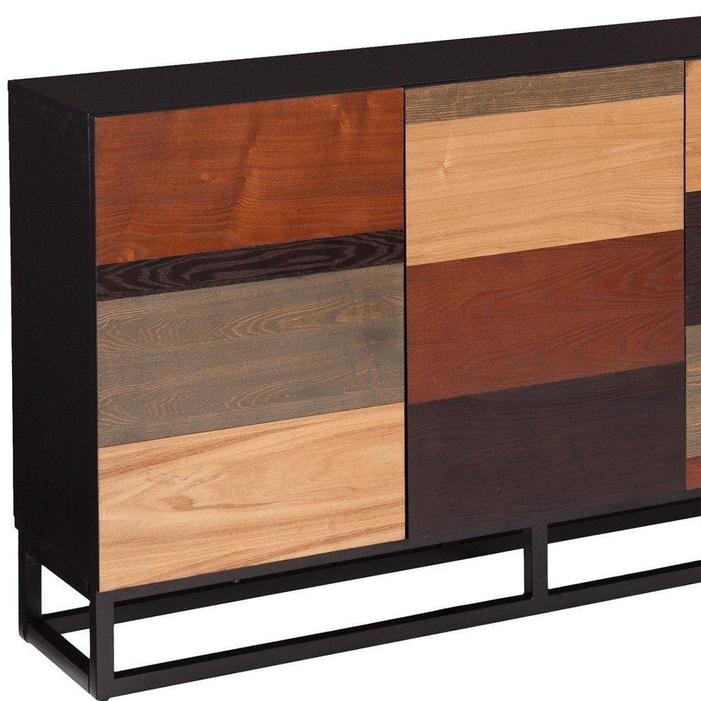Brown Gray and Black Patch Three Door Sideboard Cabinet - 52-inch