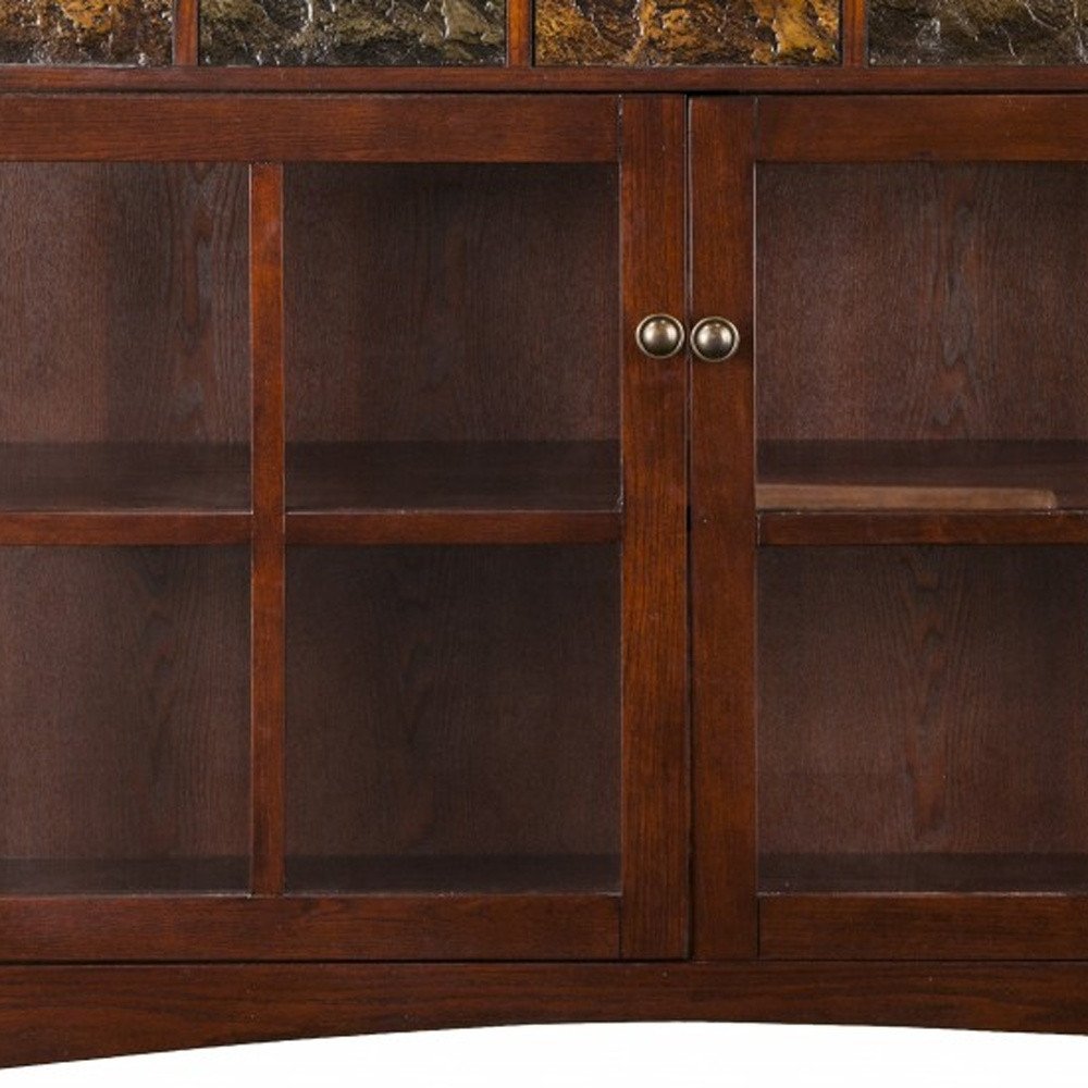 Brown Wood with Glass Sideboard with Two Doors - 44-inch