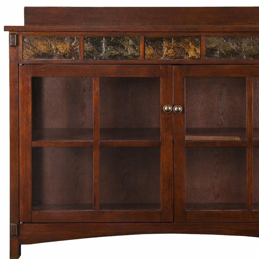 Brown Wood with Glass Sideboard with Two Doors - 44-inch