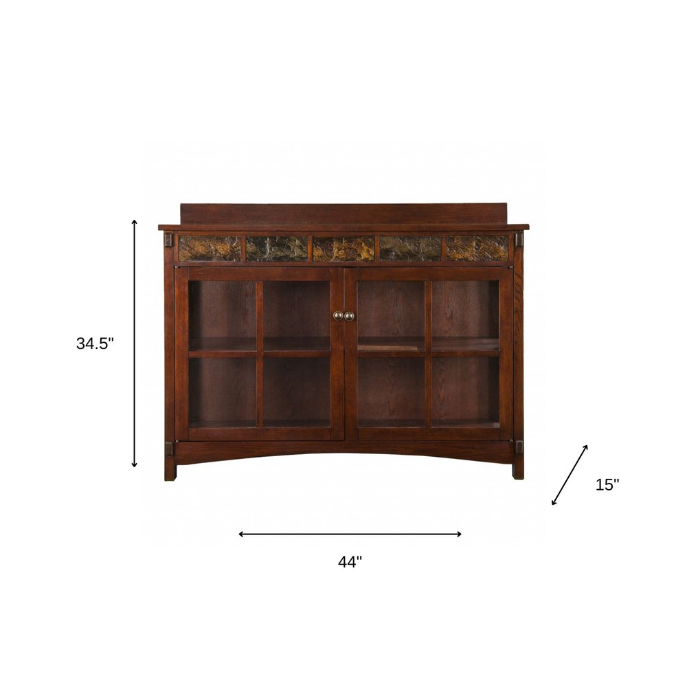 Brown Wood with Glass Sideboard with Two Doors - 44-inch